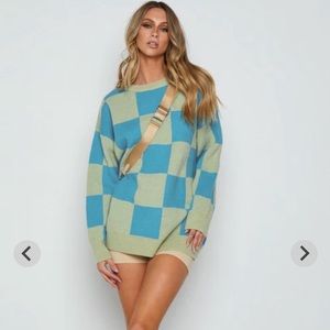 Beginning Boutique Sabrina Blue/Green Oversized Check Sweater